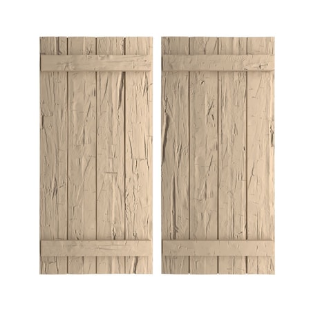 Rustic Four Board Joined Board-n-Batten Hand Hewn Faux Wood Shutters, 22W X 26H